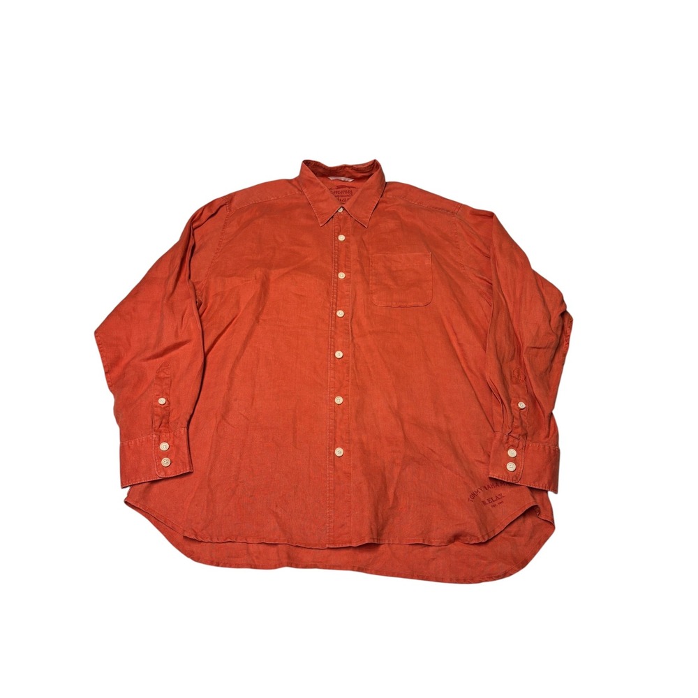 Tommy Bahama Relax Mens XL Orange 100% Linen Long Sleeve Button Down Shirt